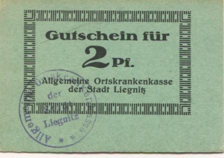 Liegnitz (heute: PL-Legnica) - Allgemeine Ortskrankenkasse - -- - 2 Pfennig 