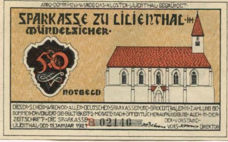Lilienthal - Sparkasse - 15.1.1921 - 50 Pfennig 