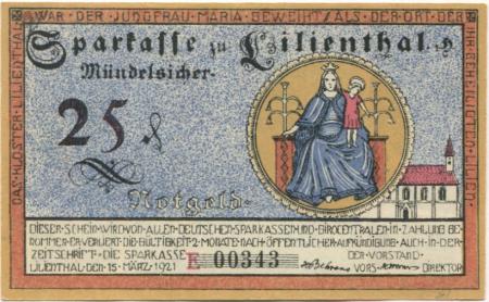 Lilienthal - Sparkasse - 15.3.1921 - 25 Pfennig 