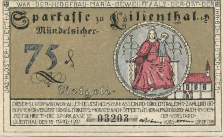 Lilienthal - Sparkasse - 15.3.1921 - 75 Pfennig 