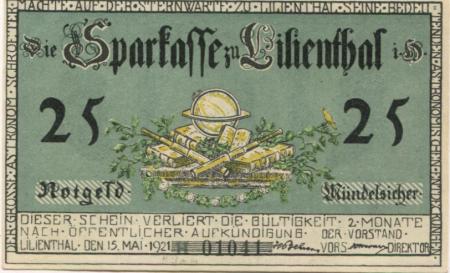 Lilienthal - Sparkasse - 15.5.1921 - 25 Pfennig 