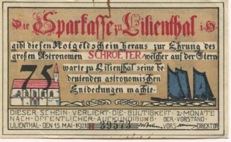 Lilienthal - Sparkasse - 15.5.1921 - 75 Pfennig 