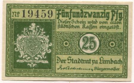 Limbach (heute: Limbach-Oberfrohna) - Stadt - - 31.12.1919 - 25 Pfennig 