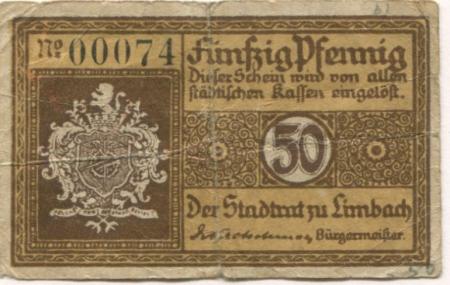Limbach (heute: Limbach-Oberfrohna) - Stadt - - 31.12.1919 - 50 Pfennig 