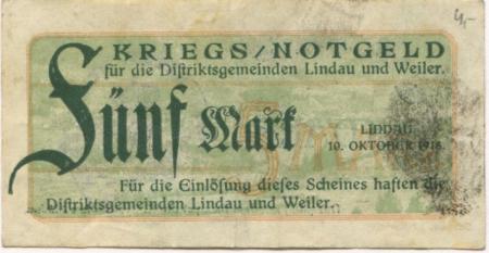 Lindau und Weiler - Distriktsgemeinden - 10.10.1918 - 5 Mark 