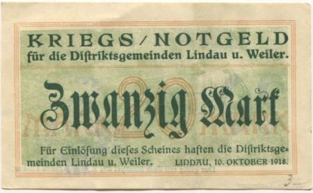 Lindau und Weiler - Distriktsgemeinden - 10.10.1918 - 20 Mark 