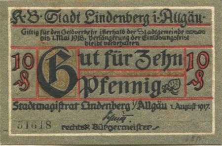 Lindenberg - Stadt - 1.8.1917 - 1.5.1918 - 10 Pfennig 
