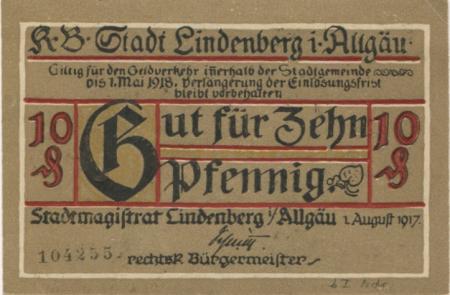 Lindenberg - Stadt - 1.8.1917 - 1.5.1918 - 10 Pfennig 