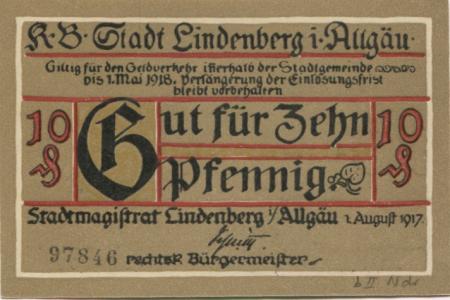 Lindenberg - Stadt - 1.8.1917 - 1.5.1918 - 10 Pfennig 
