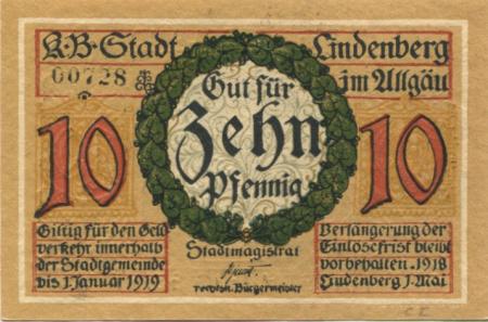Lindenberg - Stadt - 1.5.1918 - 1.1.1919 - 10 Pfennig 