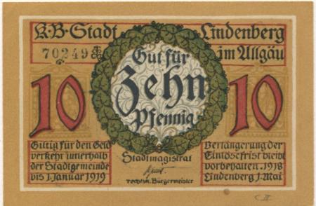 Lindenberg - Stadt - 1.5.1918 - 1.1.1919 - 10 Pfennig 