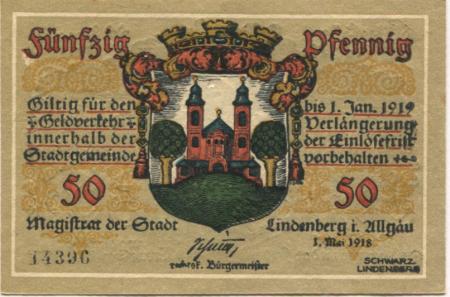 Lindenberg - Stadt - 1.5.1918 - 1.1.1919 - 50 Pfennig 