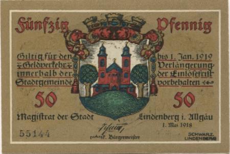 Lindenberg - Stadt - 1.5.1918 - 1.1.1919 - 50 Pfennig 