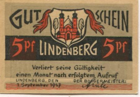 Lindenberg - Stadt - 1.9.1947 - 5 Pfennig 