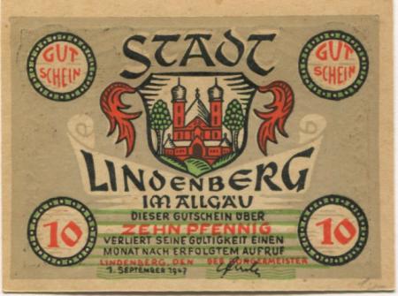 Lindenberg - Stadt - 1.9.1947 - 10 Pfennig 