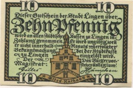 Lingen - Stadt - -- - 10 Pfennig 