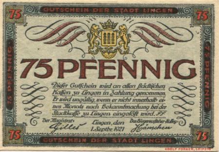 Lingen - Stadt - 1.9.1921 - 75 Pfennig 