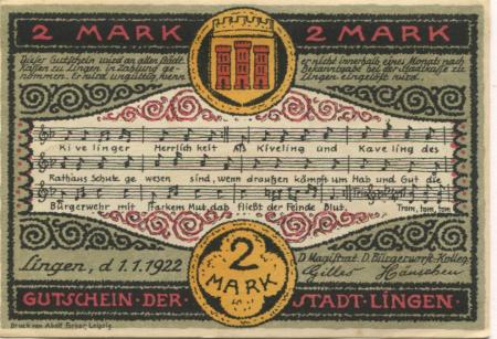Lingen - Stadt - 1.1.1922 - 2 Mark 