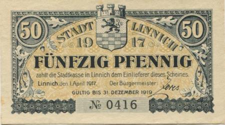 Linnich - Stadt - 1.4.1917 - 31.12.1919 - 50 Pfennig 