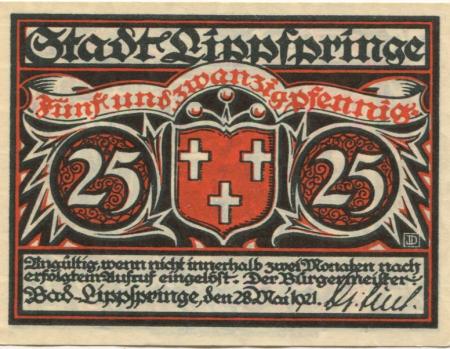 Lippspringe - Stadt - 28.5.1921 - 25 Pfennig 