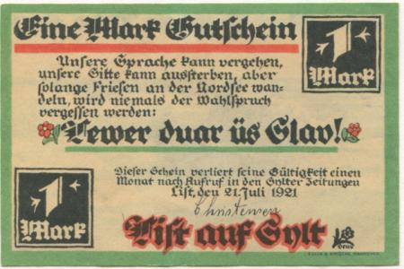 List - Gemeinde - 21.7.1921 - 1 Mark 