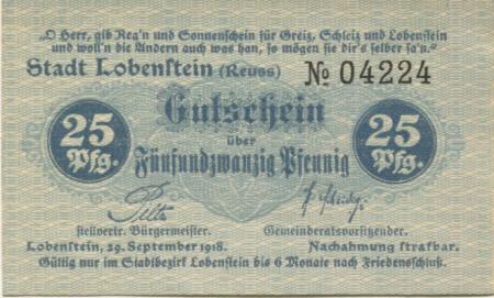 Lobenstein - Stadt - 29.9.1918 - 25 Pfennig 