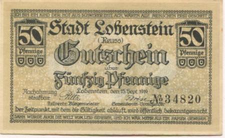 Lobenstein - Stadt - 15.9.1919 - 50 Pfennig 