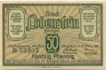 Lobenstein - Stadt - 15.3.1921 - 50 Pfennig 
