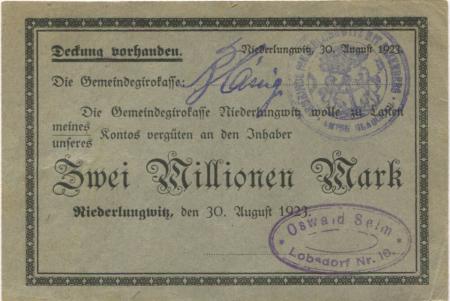 Lobsdorf (heute: Sankt Egidien) - Seim, Oswald - 30.8.1923 -  2 Millionen Mark 