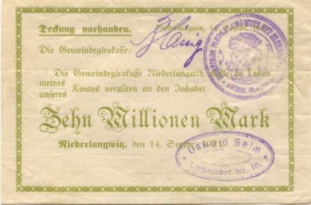Lobsdorf (heute: Sankt Egidien) - Seim, Oswald - 14.9.1923 -  10 Millionen Mark 