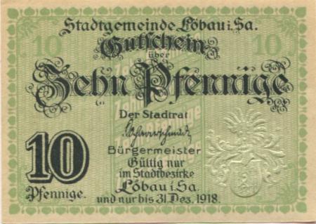 Löbau - Stadt - - 31.12.1918 - 10 Pfennig 