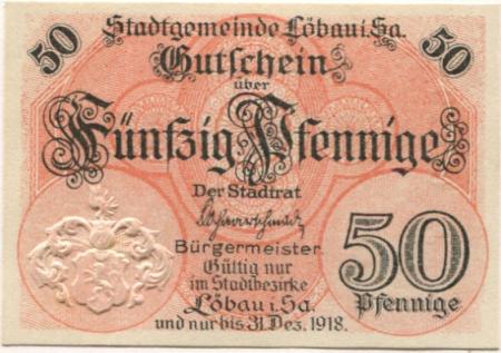 Löbau - Stadt - - 31.12.1918 - 50 Pfennig 
