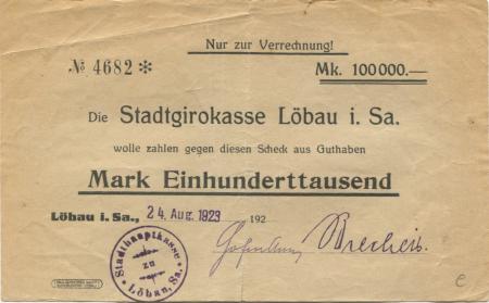 Löbau - Stadt -24.8.1923 - 100000 Mark 