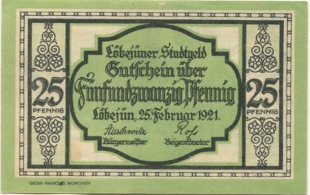 Löbejün (heute: Wettin-Löbejün) - Stadt - 25.2.1921 - 25 Pfennig 