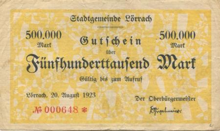 Lörrach - Stadt - 20.8.1923 - 500000 Mark 