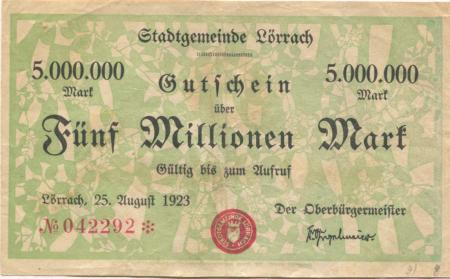Lörrach - Stadt - 25.8.1923 - 5 Millionen Mark 