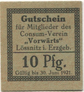 Lößnitz - Consumverein Vorwärts eGmbH - - 30.6.1921 - 10 Pfennig 