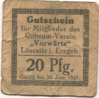 Lößnitz - Consumverein Vorwärts eGmbH - - 30.6.1921 - 20 Pfennig 