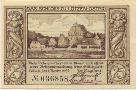 Lötzen (heute: PL-Gizycko) - Stadt - 1.11.1920 - 25 Pfennig 