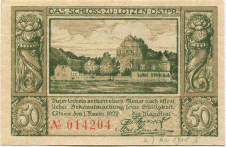 Lötzen (heute: PL-Gizycko) - Stadt - 1.11.1920 - 50 Pfennig 