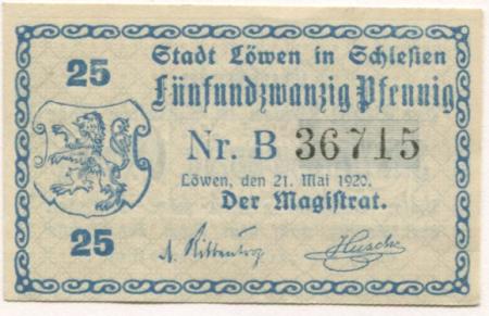 Löwen (heute: PL.Lewin Brzeski) - Stadt - 21.5.1920 - 25 Pfennig 