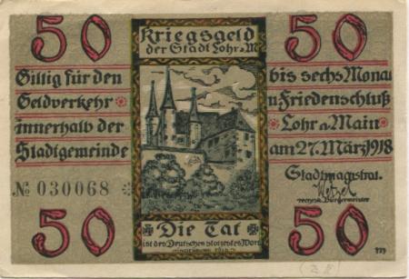 Lohr - Stadt - 27.3.1918 - 50 Pfennig 