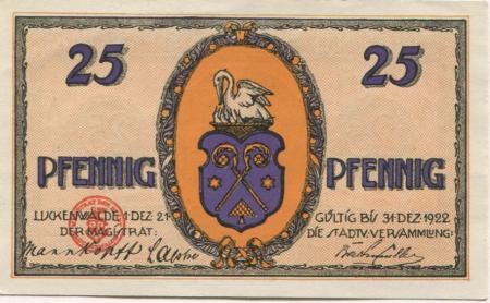 Luckenwalde - Stadt - 1.12.1921 - 31.12.1922 - 25 Pfennig 
