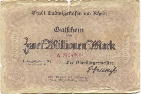 Ludwigshafen - Stadt - 9.8.1923 - 1.1.1924 - 1 Million Mark 