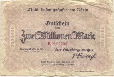 Ludwigshafen - Stadt - 9.8.1923 - 1.1.1924 - 2 Millionen Mark 
