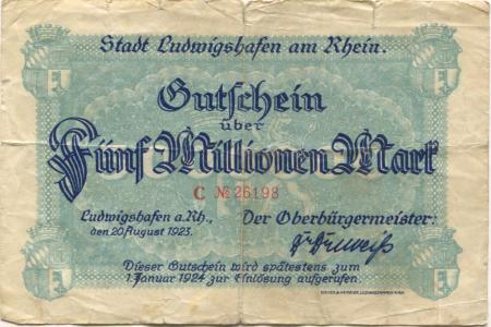 Ludwigshafen - Stadt - 20.8.1923 - 1.1.1924 - 5 Millionen Mark 