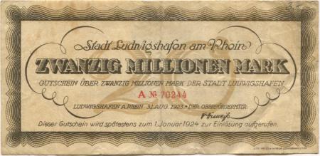 Ludwigshafen - Stadt - 31.8.1923 - 1.1.1924 - 20 Millionen Mark 