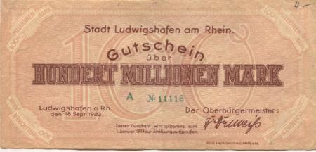 Ludwigshafen - Stadt - 18.9.1923 - 1.1.1924 - 100 Millionen Mark 