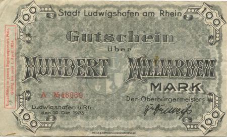Ludwigshafen - Stadt - 10.10.1923 - 1.1.1924 - 100 Milliarden Mark 