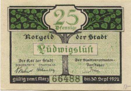 Ludwigslust - Stadt - 1.3.1922 - 30.9.1922 - 25 Pfennig 